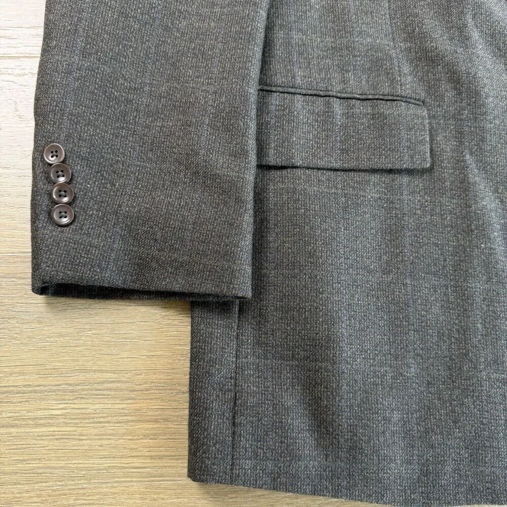 Nautica Sport Coat Men 46L Brown Blue Window Panes Three Button Notched Blazer